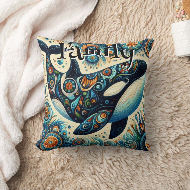 Orca Killer Whale Whimsical Nautical Personalized Throw Pillow (Blanket)