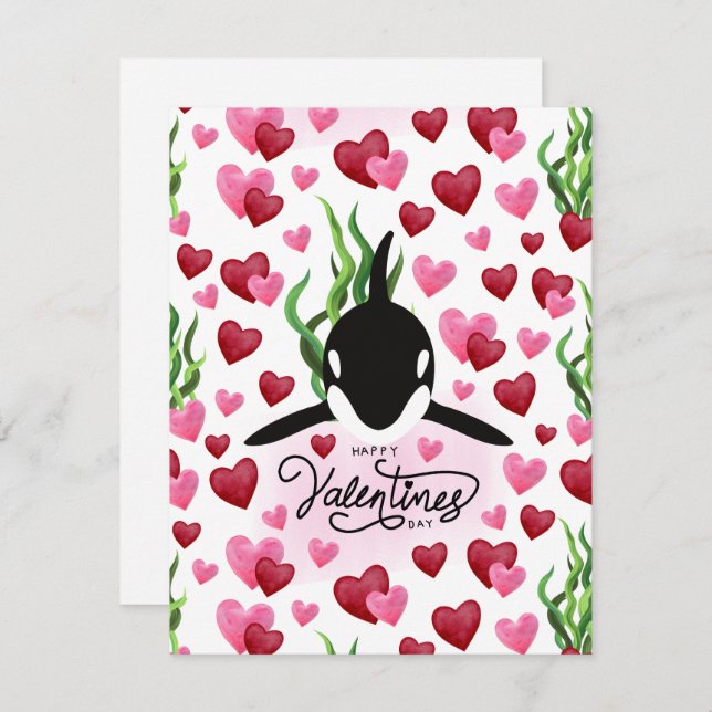 Orca Love Valentine’s Day Card in White (Front/Back)