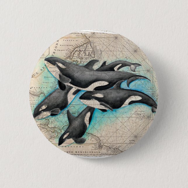 Orca Map Atlas 2 Inch Round Button (Front)