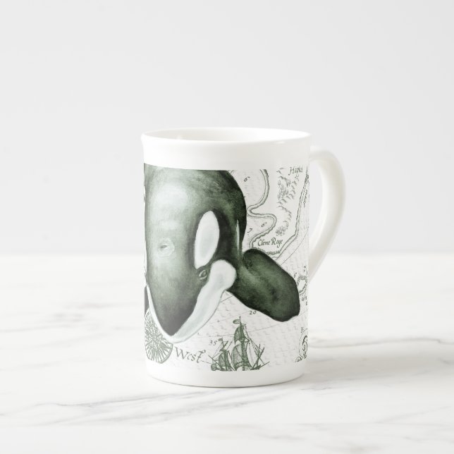 Orca Map Green Bone China Mug (Front Right)
