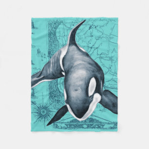 Orca Map Teal Fleece Blanket