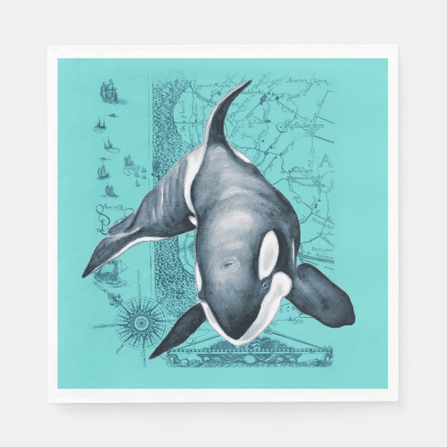 Orca Map Teal Napkin (Front)