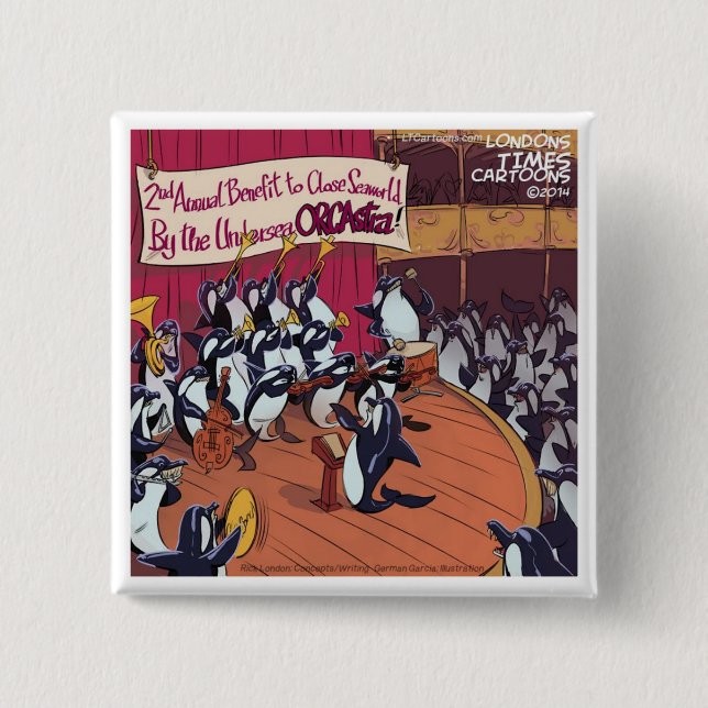 Orca Orchestra Funny 2 Inch Square Button (Front)