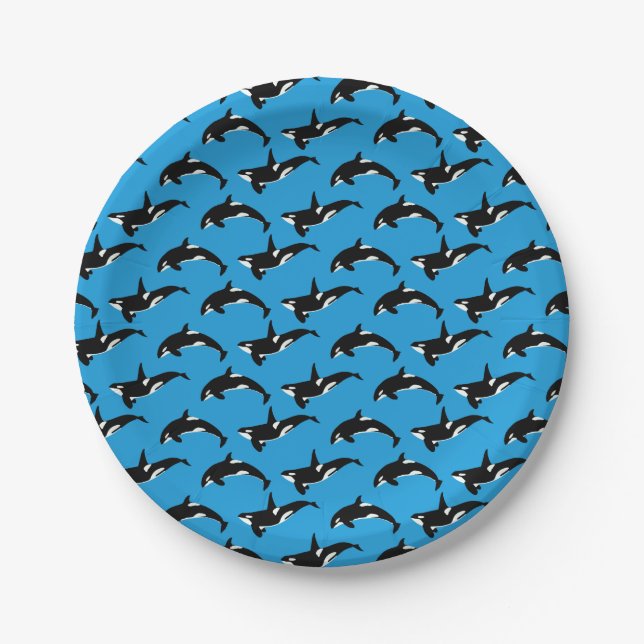 Orca Pattern: Blue Paper Plate (Front)