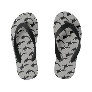 Orca Pattern: Grey Kid's Flip Flops