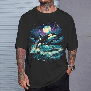 "Orca Pleine Lune" T-Shirt Graphique Vintage