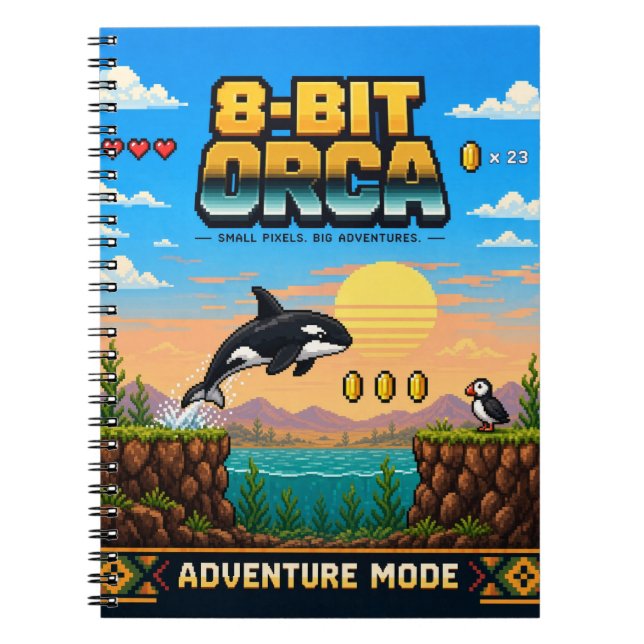Orca, Retro 8-Bit Pixel Art Notebook (Front)