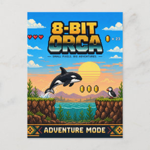 Orca, Retro 8-Bit Pixel Art Postcard