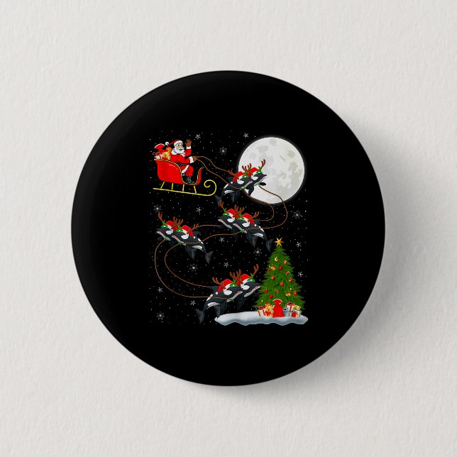 Orca Santa Sleigh Flying Funny Magical Christmas T 2 Inch Round Button (Front)