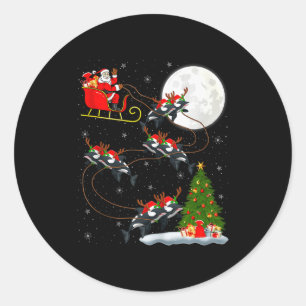 Orca Santa Sleigh Flying Funny Magical Christmas T Classic Round Sticker