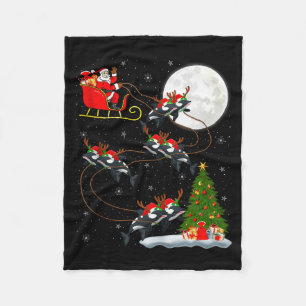 Orca Santa Sleigh Flying Funny Magical Christmas T Fleece Blanket