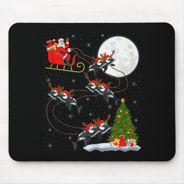 Orca Santa Sleigh Flying Funny Magical Christmas T Mouse Pad (Front)