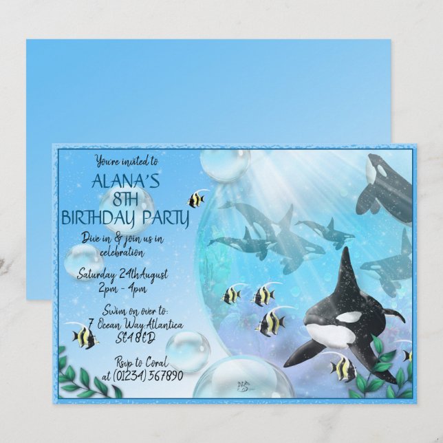Orca Sous Les Invitations Du Sea Party (Devant / Derrière)