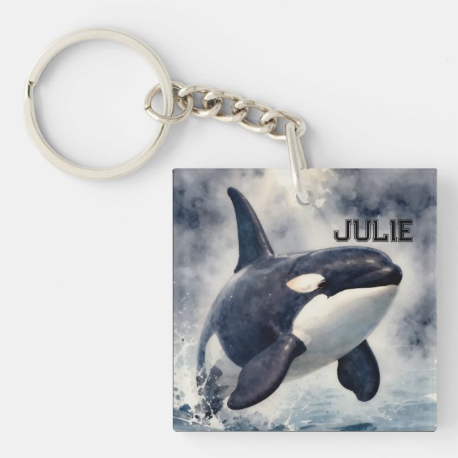  Orca Stormy waves, Personalized Keychain (Front)