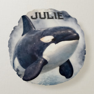 Orca Stormy waves, Personalized Round Pillow
