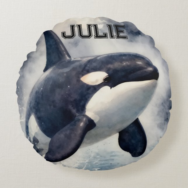  Orca Stormy waves, Personalized Round Pillow (Front)