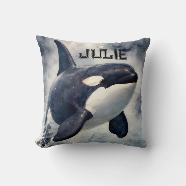  Orca Stormy waves, Personalized Throw Pillow (Front)