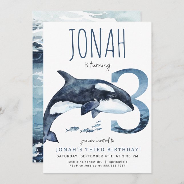 Orca Third Birthday Invitation (Front/Back)