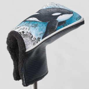 Orca Whale Blue Watercolor Nautical Map Golf Head Cover