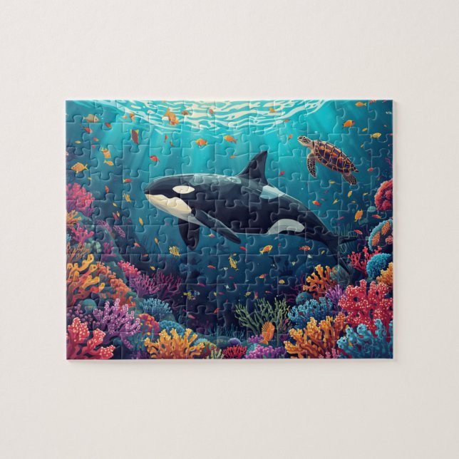 Orca Whale Coral Reef Underwater Art Jigsaw Puzzle (Horizontal)