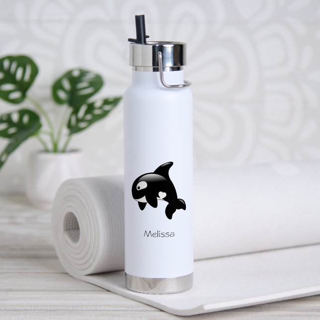 Orca Whale Custom Name Water Bottle (Yoga (Rotated))