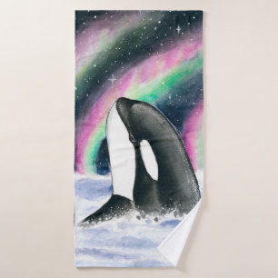 Orca Whale Galaxy Northern Lights Stars Aquarelle