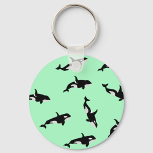 Orca Whale Illustration Pod Pattern Ocean Mint  Keychain