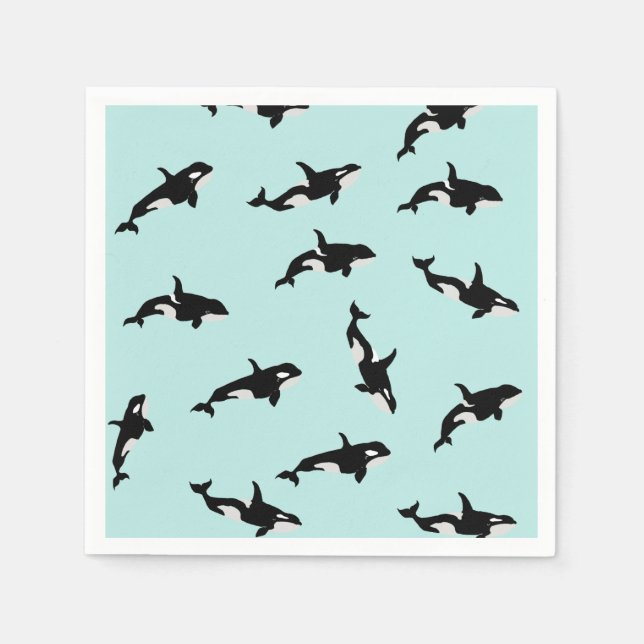 Orca Whale Illustration Pod Pattern Sea Baby Blue Napkin (Front)