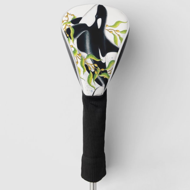 Orca whale In Kelp Forest ink art Golf Head Cover (Front)