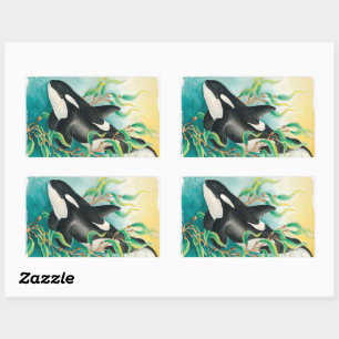 Orca Whale in Kelp Watercolor Art Sticker