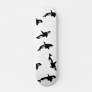Orca Whale Pod Pattern Ocean White Skateboard