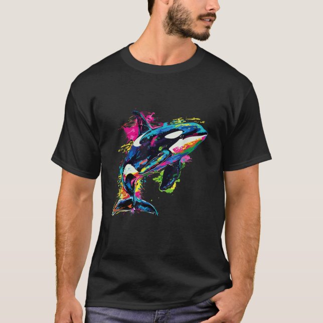 Orca Whale Pop Art Colorful Graphic  T-Shirt (Front)