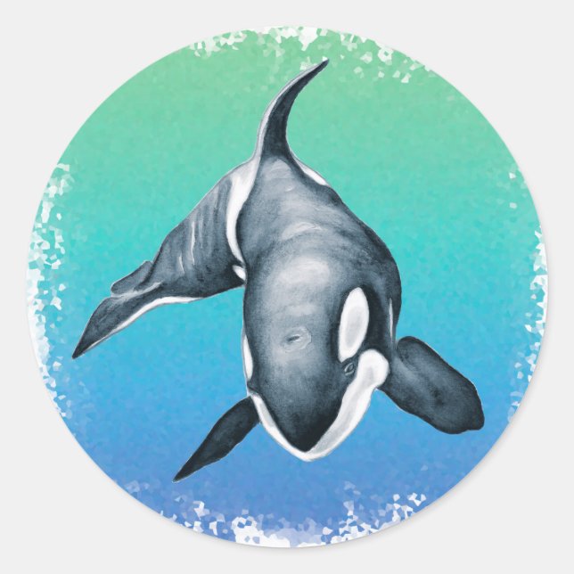 Orca Whale Teal crystal Classic Round Sticker (Front)