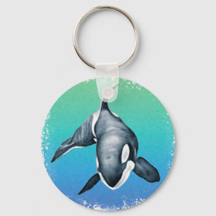Orca Whale Teal crystal Keychain