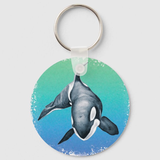 Orca Whale Teal crystal Keychain (Front)