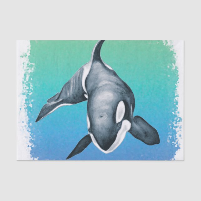 Orca Whale Teal crystal Tissue Paper (Front)