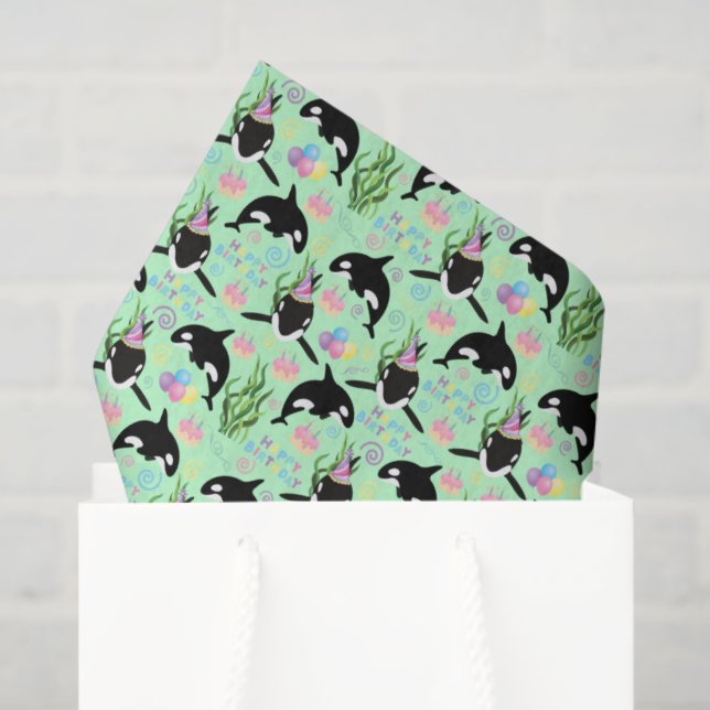 Orca Whale Tissue Paper in Green (Gift Bag)