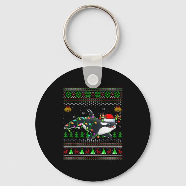 Orca Whale Ugly Christmas Sweaters Santa Sea Anima Keychain (Front)