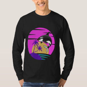 Orca Whale Vintage Sunset 80s Retro Long Sleeve T-Shirt