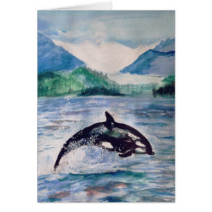 Orca, Whale watercolor drawing Postcard