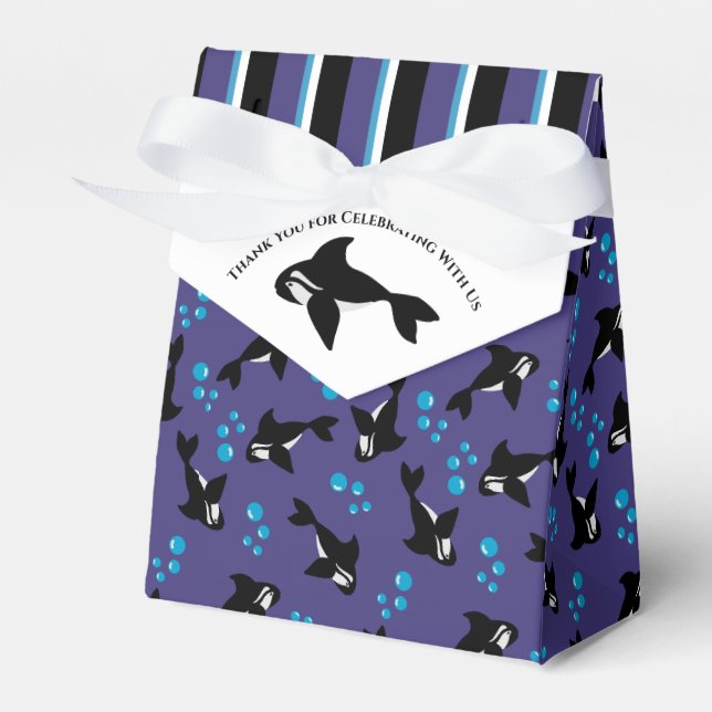 Orca Whale with Bubbles Purple Blue Stripes Favor Box (Front Side)