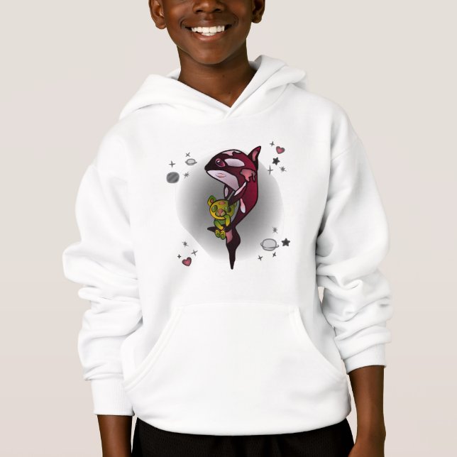 Orca Whale with Teddy Bear in Space Graphic Design (Front)
