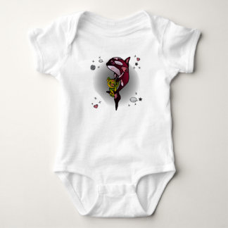 Orca Whale with Teddy Bear in Space Graphic Design Baby Bodysuit