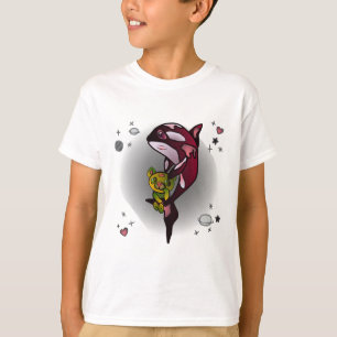 Orca Whale with Teddy Bear in Space Graphic Design T-Shirt