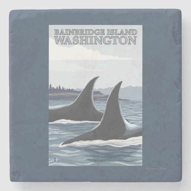 Orca Whales #1 - Bainbridge Island, Washington Stone Coaster (Front)
