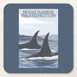 Orca Whales #1 - Friday Harbour, Washington Square Paper Coaster