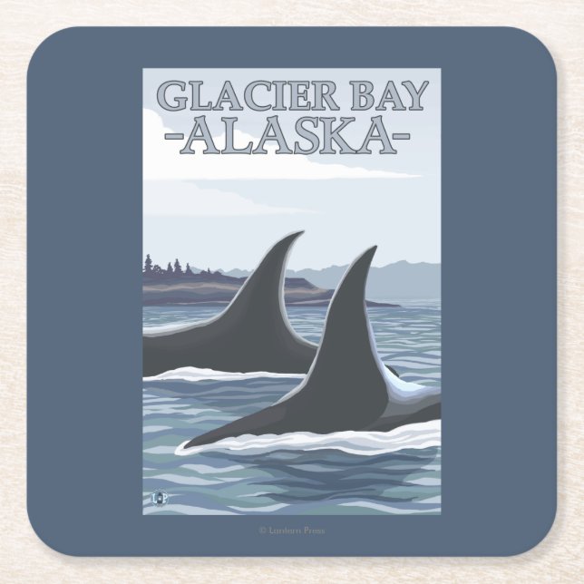 Orca Whales #1 - Glacier Bay, Alaska Square Paper Coaster (Front)