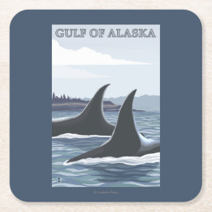 Orca Whales #1 - Gulf of Alaska Square Paper Coaster