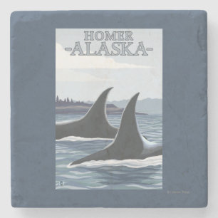 Orca Whales #1 - Homer, Alaska Stone Coaster