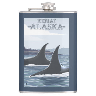 Orca Whales #1 - Kenai, Alaska Hip Flask